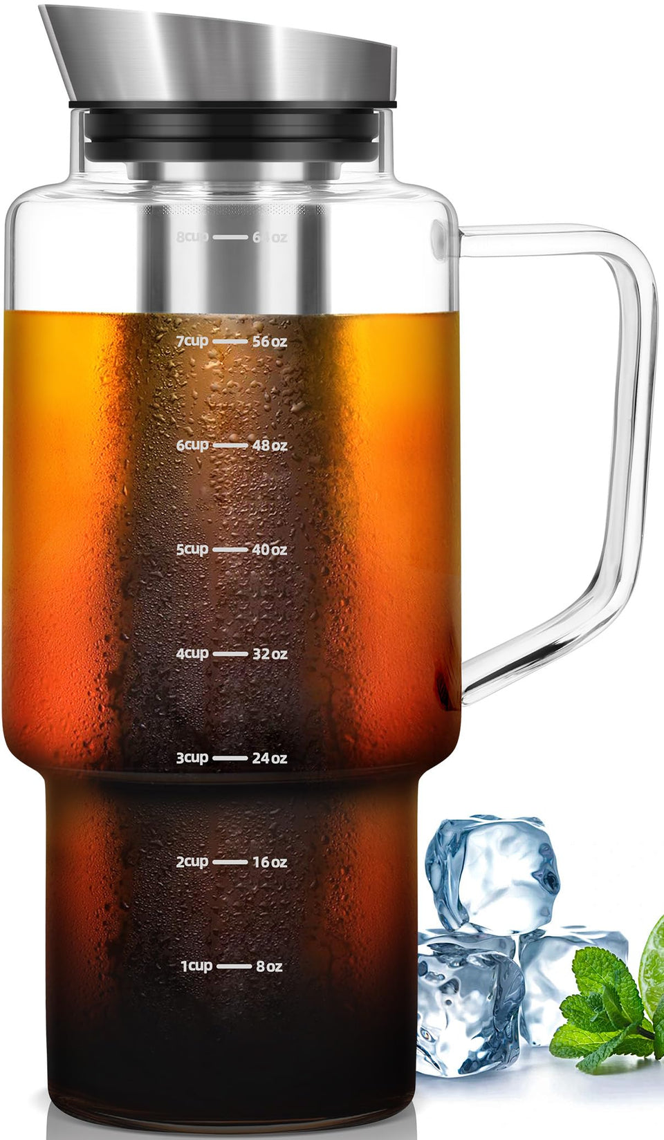 Aquach 68oz cold brew pitcher with glass body ready for large-batch coffee.