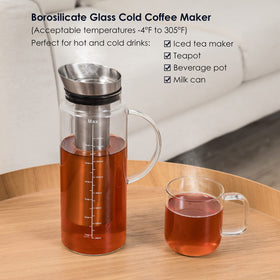Aquach borosilicate glass construction withstands hot and cold beverages