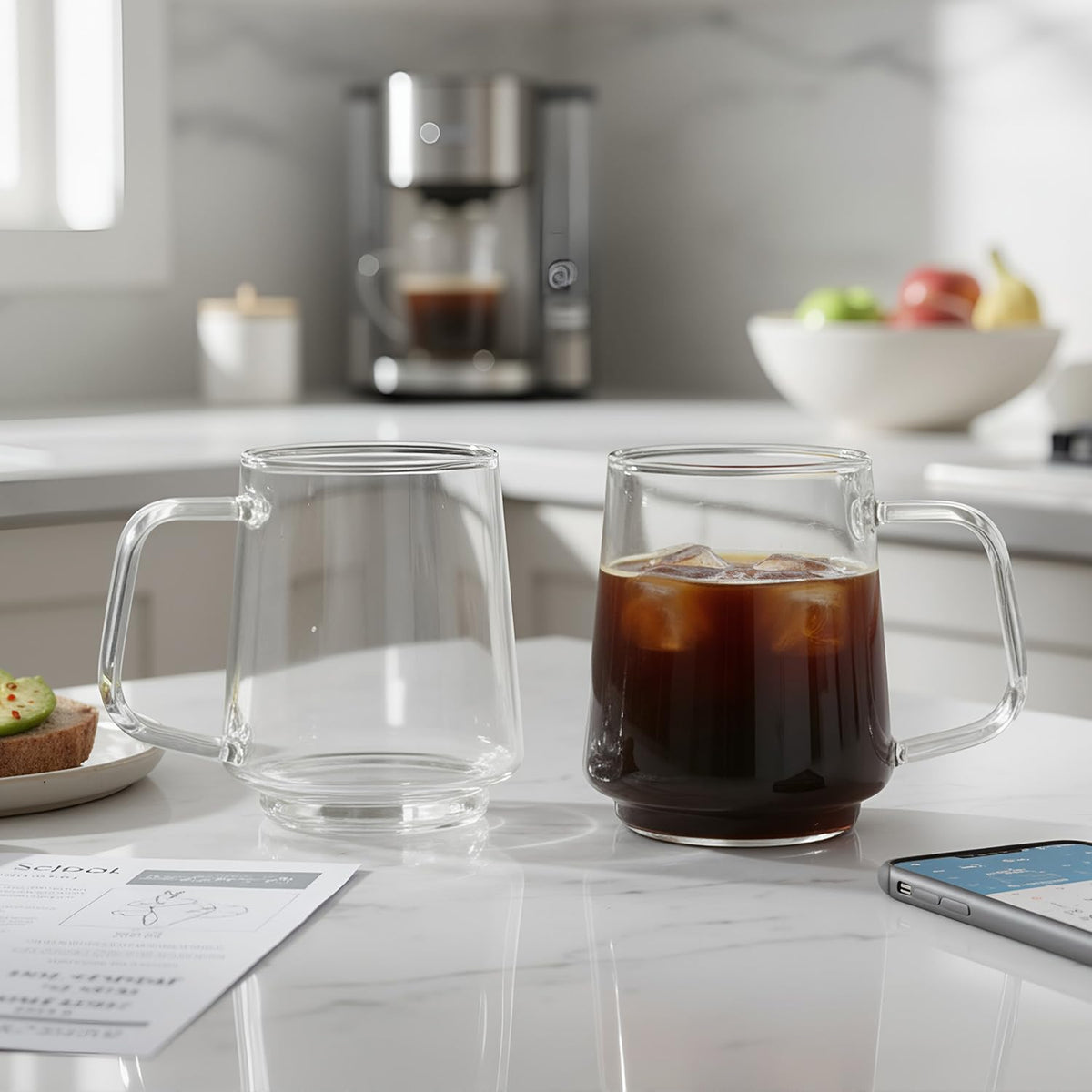 Aquach borosilicate glass mugs 16oz, durable daily use with even heat.