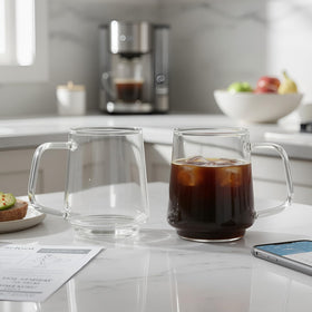 Aquach borosilicate glass mugs 16oz, durable daily use with even heat.