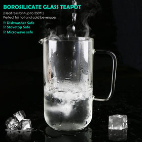 Aquach borosilicate glass teapot on stovetop, showcasing heat resistance.