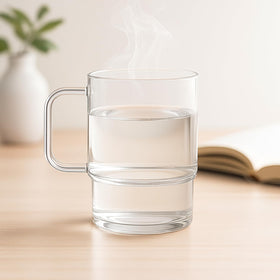 Aquach clear borosilicate glass mugs highlight pristine clarity for hot or cold drinks