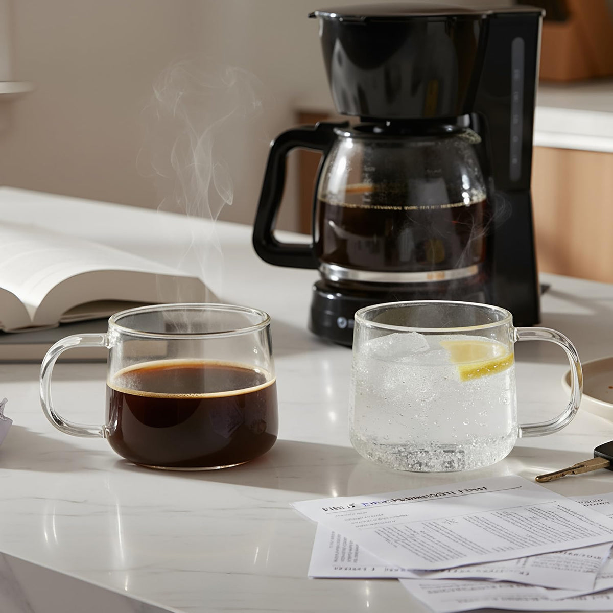 Aquach crystal-clear glass mugs highlight latte art and beverages beautifully