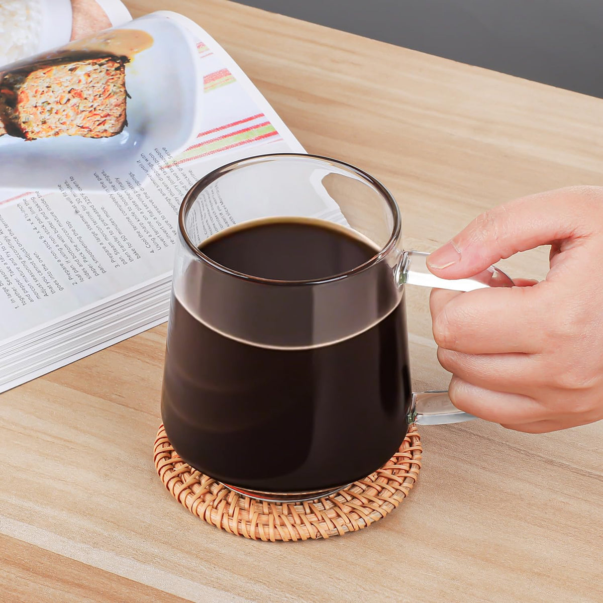 Aquach two-pack glass mugs, dishwasher and microwave safe for easy cleanup.