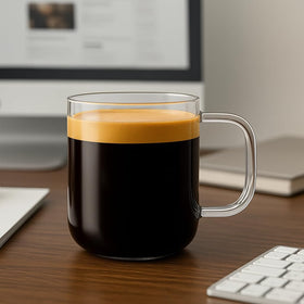 Aquach glass mug 16oz ergonomic handle grip ideal for everyday use.