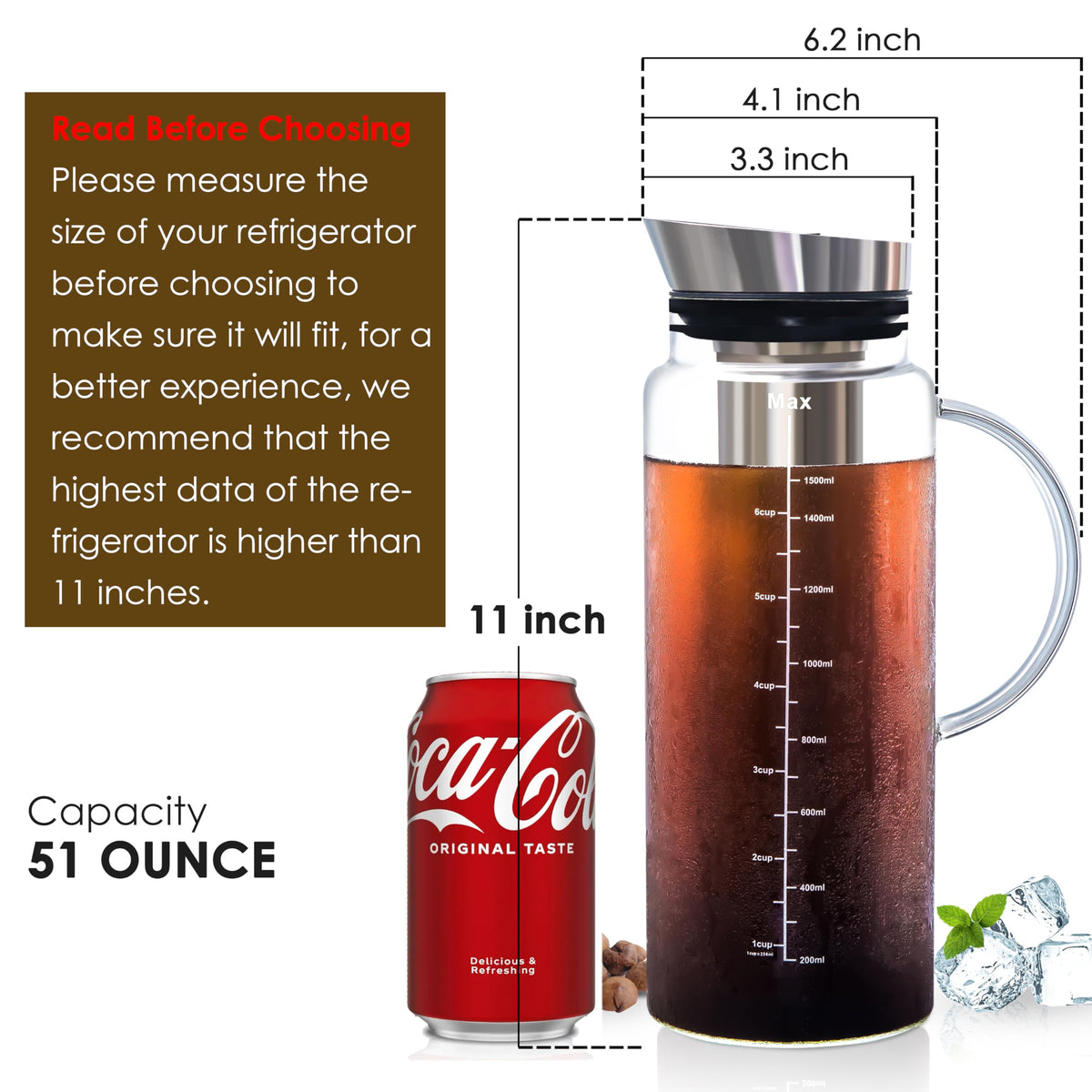 Aquach modern 11-inch tall brewer fits neatly in most refrigerators