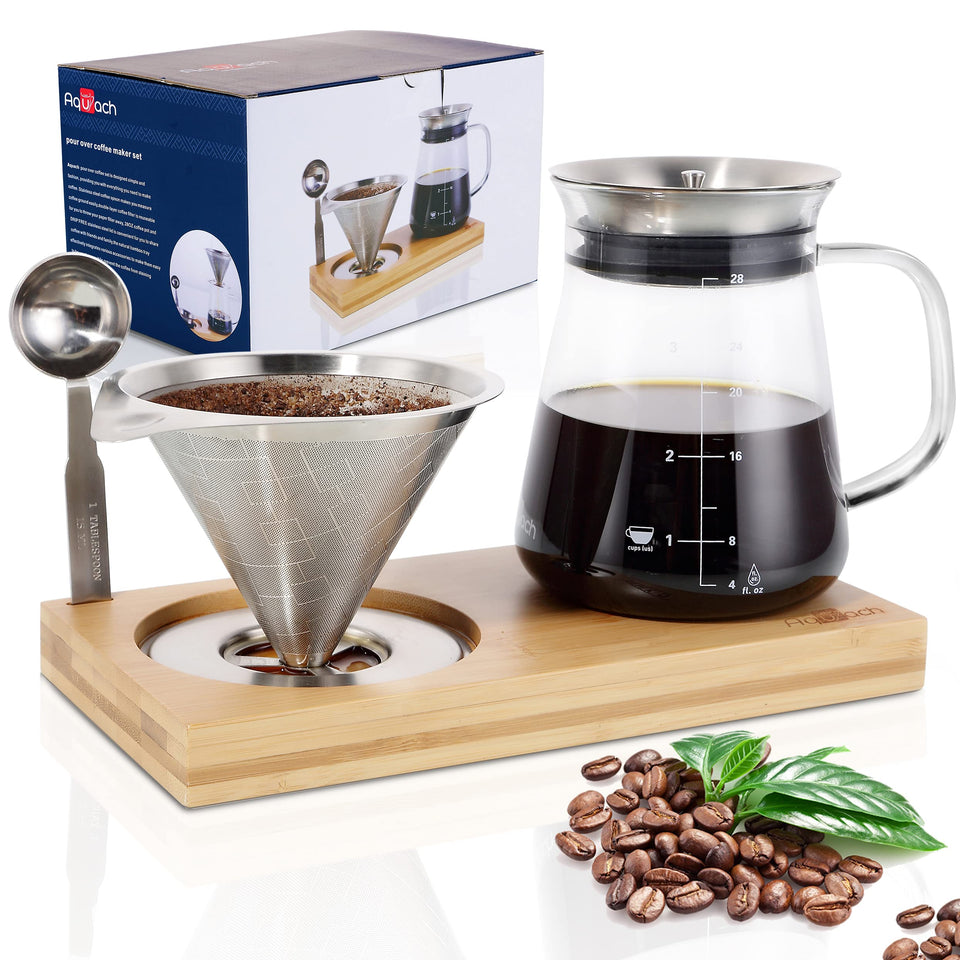Aquach pour-over set with extra-large dripper for quick, aromatic brews.