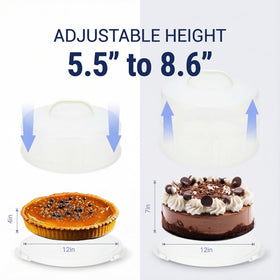 AquaLume height-adjustable lid ranges from 5.5 to 8.6 inches for tall desserts