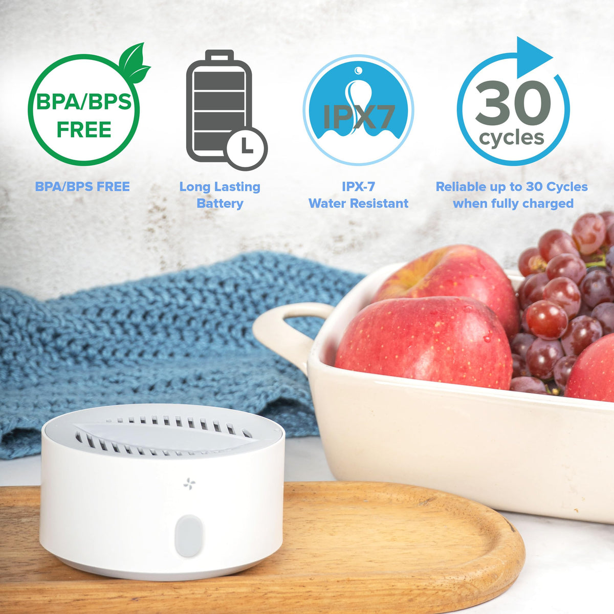 AquaPure device uses electrolysis to lift dirt from produce.