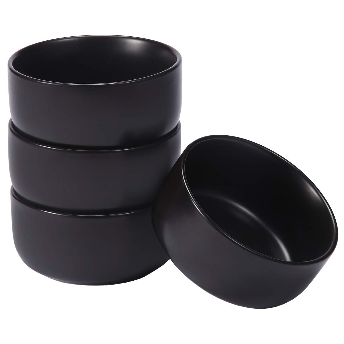 Aquiver 10oz ceramic bowls in black matte, front view, perfect for desserts and small servings.