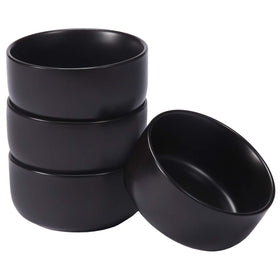 Aquiver 10oz ceramic bowls in black matte, front view, perfect for desserts and small servings.