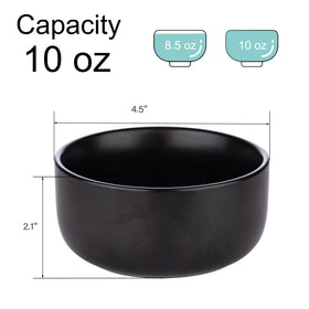 Aquiver 10oz ceramic bowls in black matte, top view, showcasing compact size for snacks.