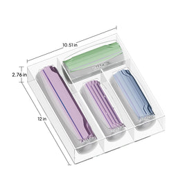 Aquiver acrylic bag storage organizer shown in a drawer improves bag handling and organization.