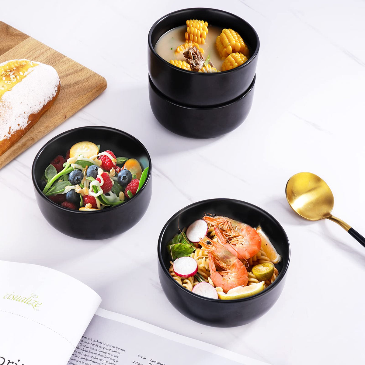 Aquiver care-friendly black bowls, dishwasher-safe and durable for everyday use.