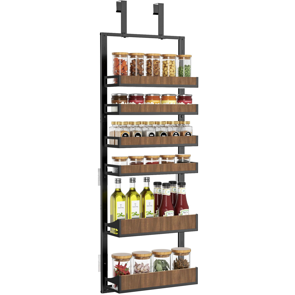 Aquzee heavy-duty pantry door organizer with six-tier design for spacious storage