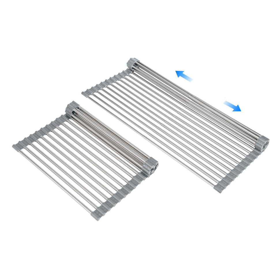 ARAINY large expandable roll-up dish rack over sink gray enhances space-saving drying.