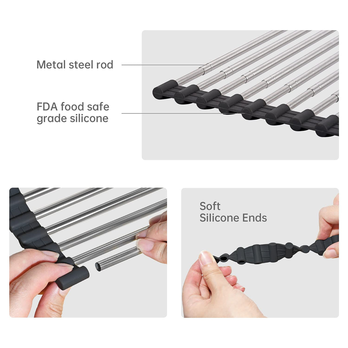 ARAINY large roll-up rack folded to save counter space