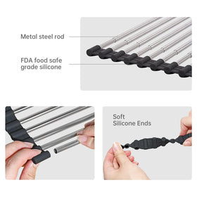 ARAINY large roll-up rack folded to save counter space