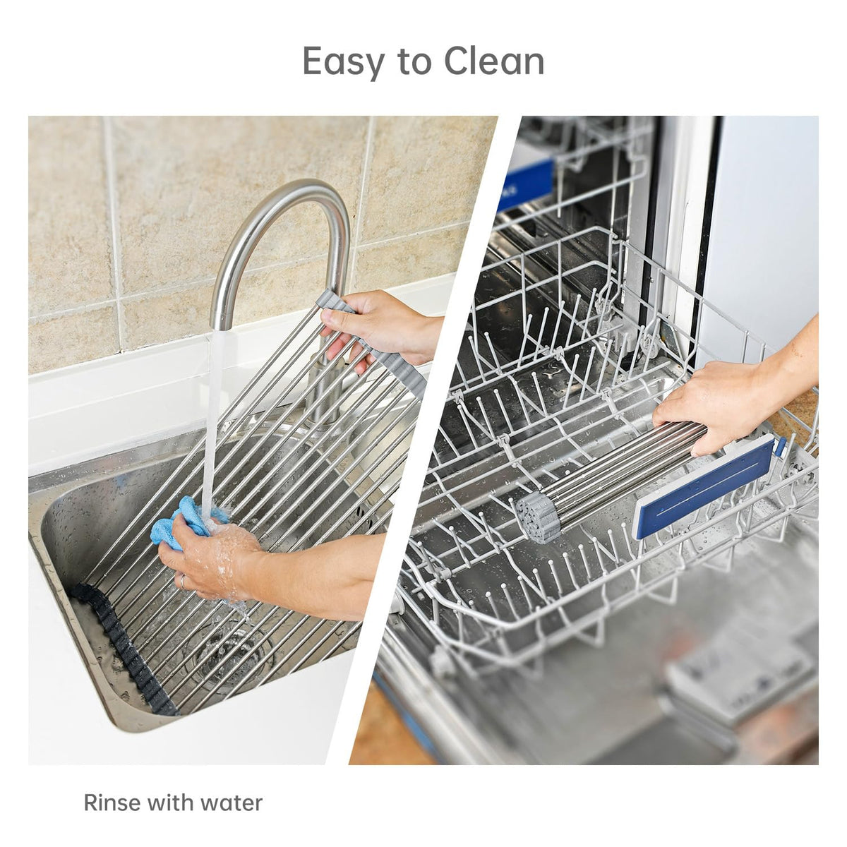 ARAINY over-sink rack is dishwasher-safe for quick maintenance.