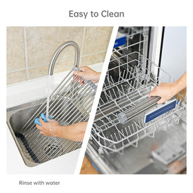 ARAINY over-sink rack is dishwasher-safe for quick maintenance.