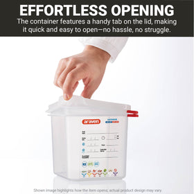 Araven Gastronorm-enabled container meets EN 631.1 standards for standard sizing.