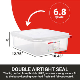 Araven container shows molded measuring scale for accurate portion control.