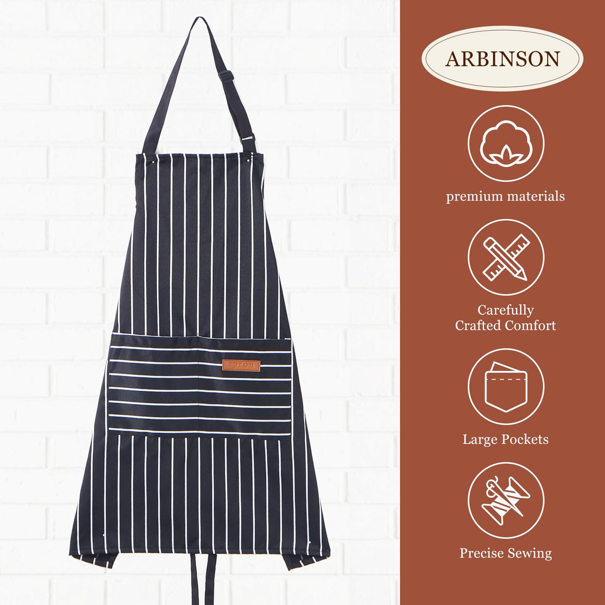 Large knee-covering bib apron from ARBINSON for full protection while cooking.