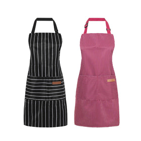 ARBINSON adjustable strap cooking apron in black and wine stripes for a versatile fit.