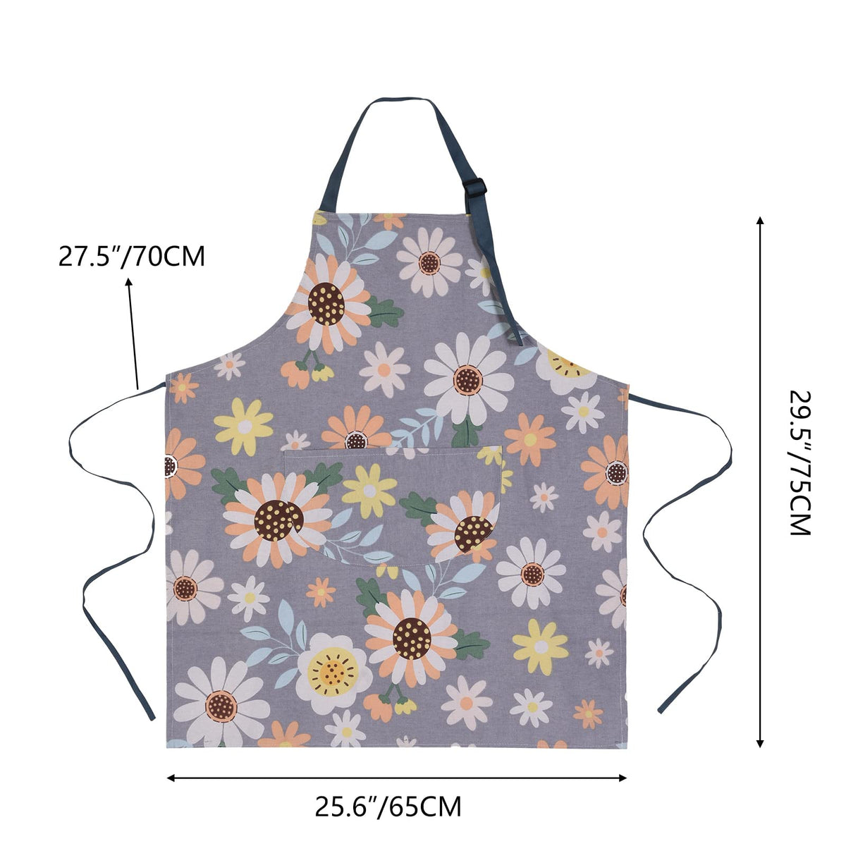 ARBINSON floral apron pockets highlight two large storage spaces for tools.