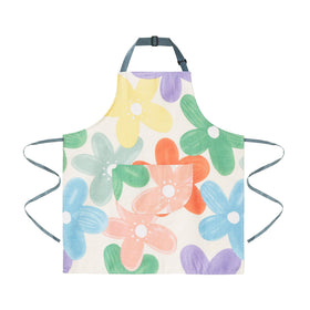 ARBINSON floral apron back view showing adjustable strap and waist belt.