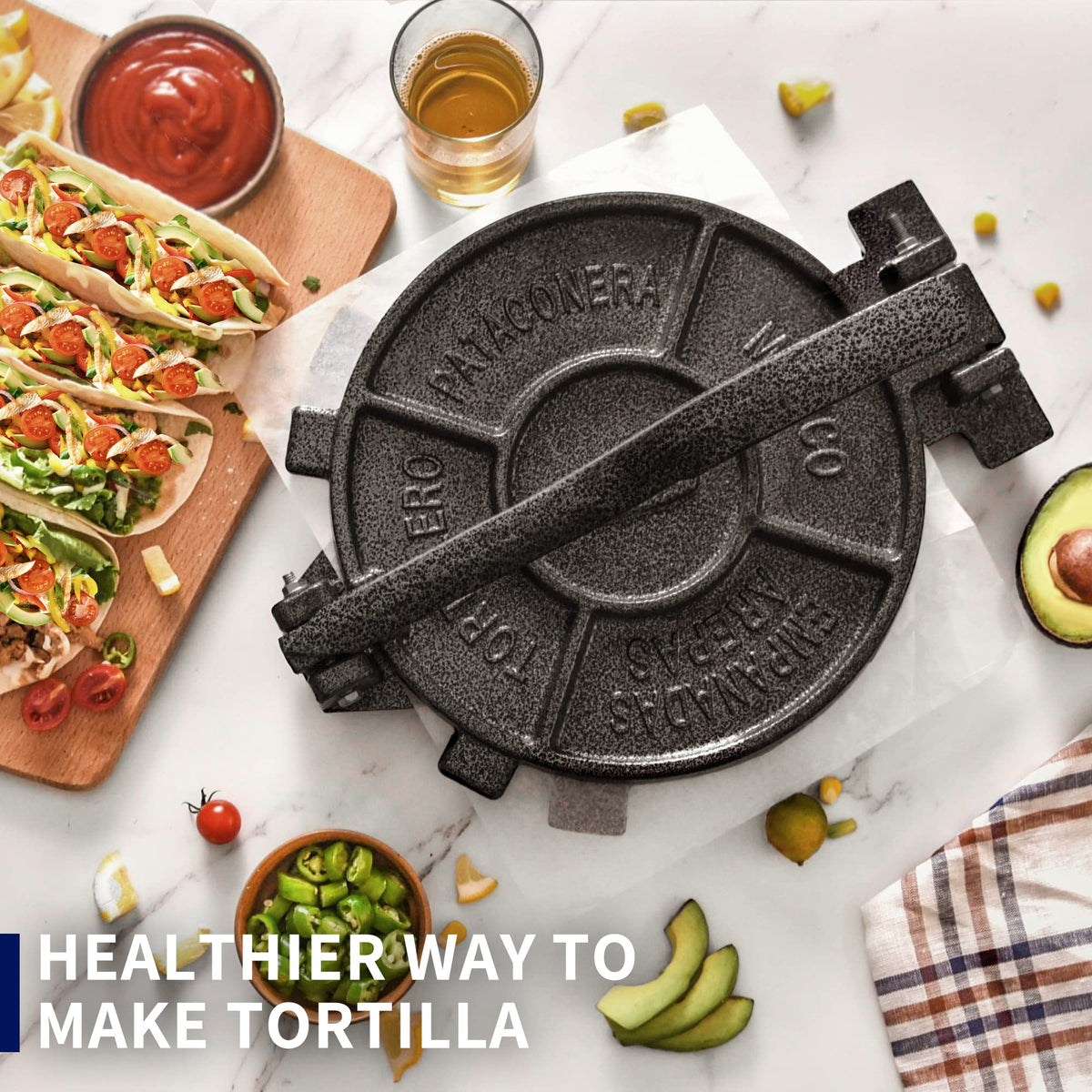 ARC Tortilla Press parchment paper included for non-stick prep and quick cleanup