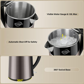 Arcblin kettle features auto shut-off and boil-dry protection for safety