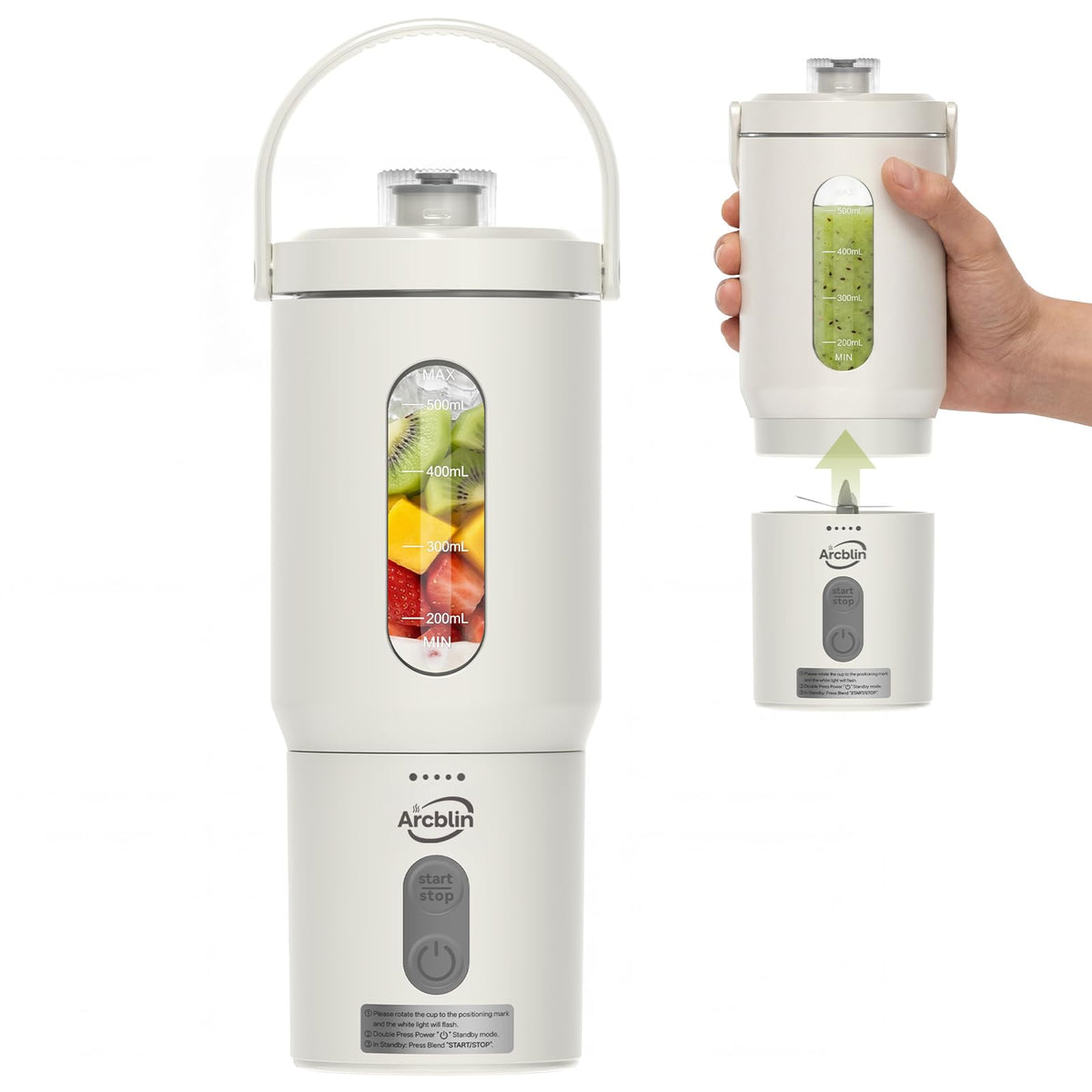 Arcblin portable blender with 17oz detachable cup for on the go smoothies