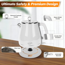 Arcblin Retro Electric Kettle 360-degree base for easy cordless pouring.