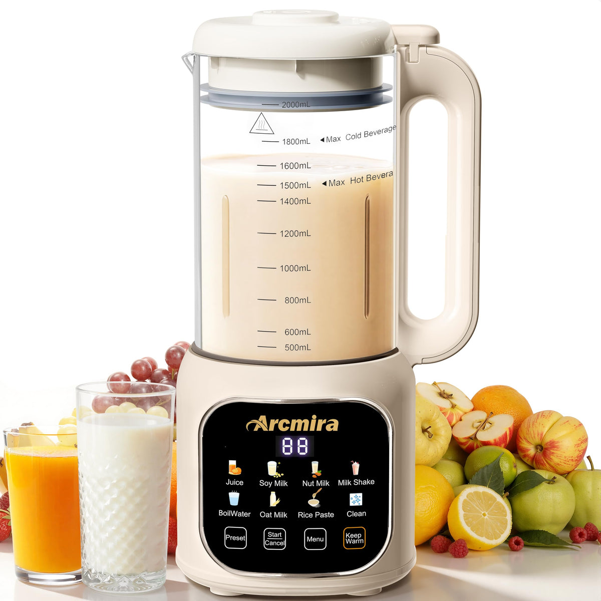 Arcmira 68oz milk maker front view for compact kitchen use and daily plant-based milks.