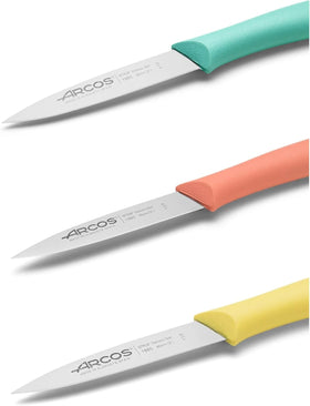 Arcos Nova paring knife with blue handle supporting safe, accurate trimming of fruits and vegetables.