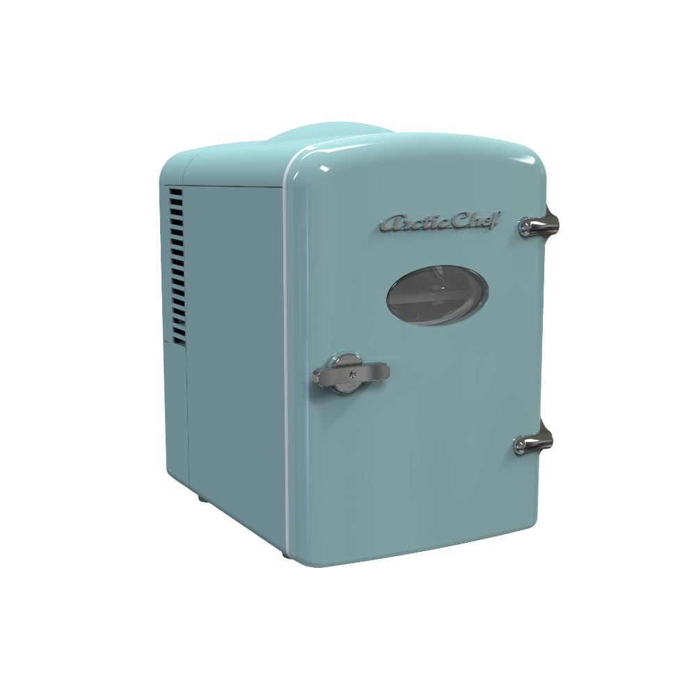 ARCTIC CHEF compact fridge with see-through window displaying drinks clearly