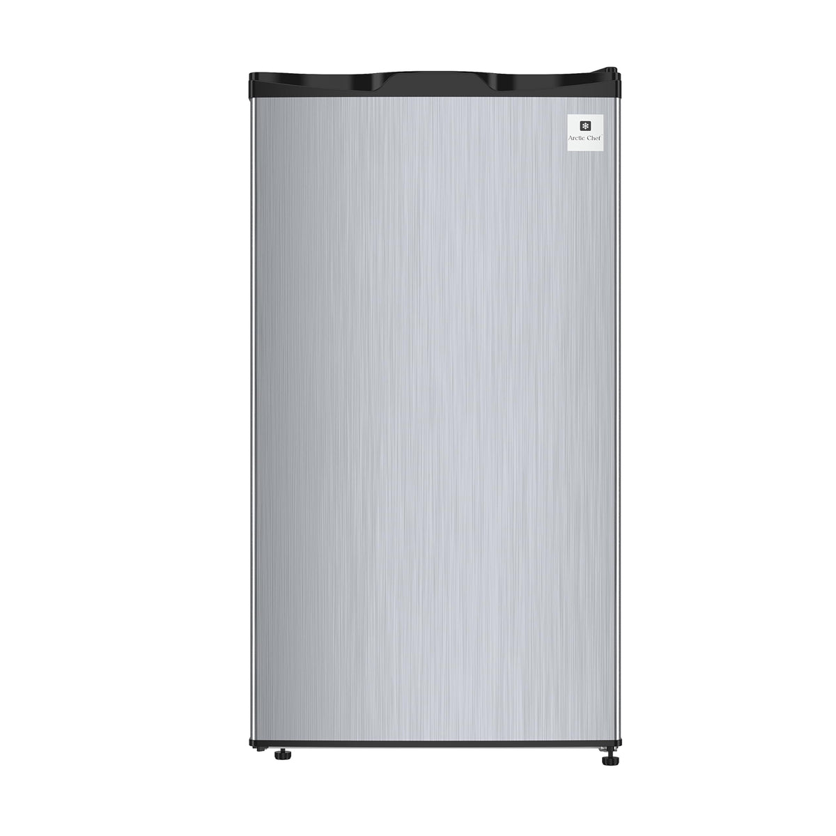 ARCTIC CHEF mini fridge front view in platinum stainless suitable for dorms and offices
