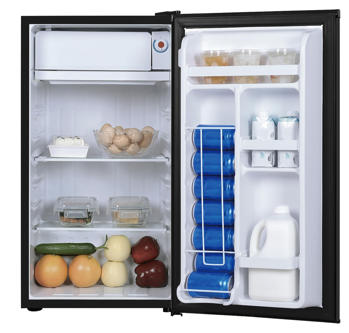 ARCTIC CHEF mini fridge with adjustable thermostat for precise cooling control.