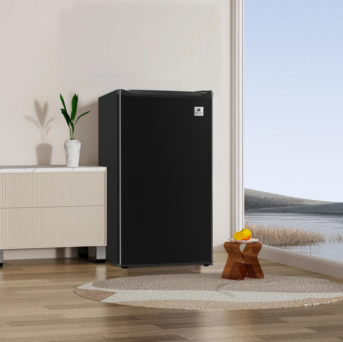 ARCTIC CHEF mini fridge with can dispenser for quick beverage access.