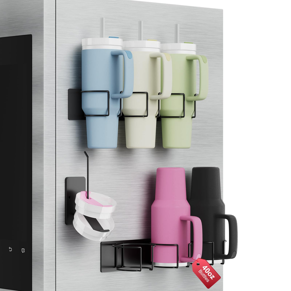 Arctiiro magnetic Stanley cup holder on fridge side keeps cups within reach.