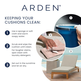 Arden Selections easy-care outdoor cushion cleans with mild soap and water