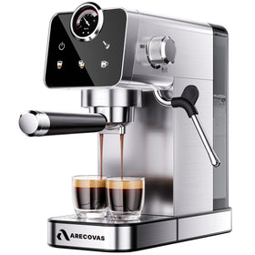 Arecovas espresso machine front view for cafe-style home brewing