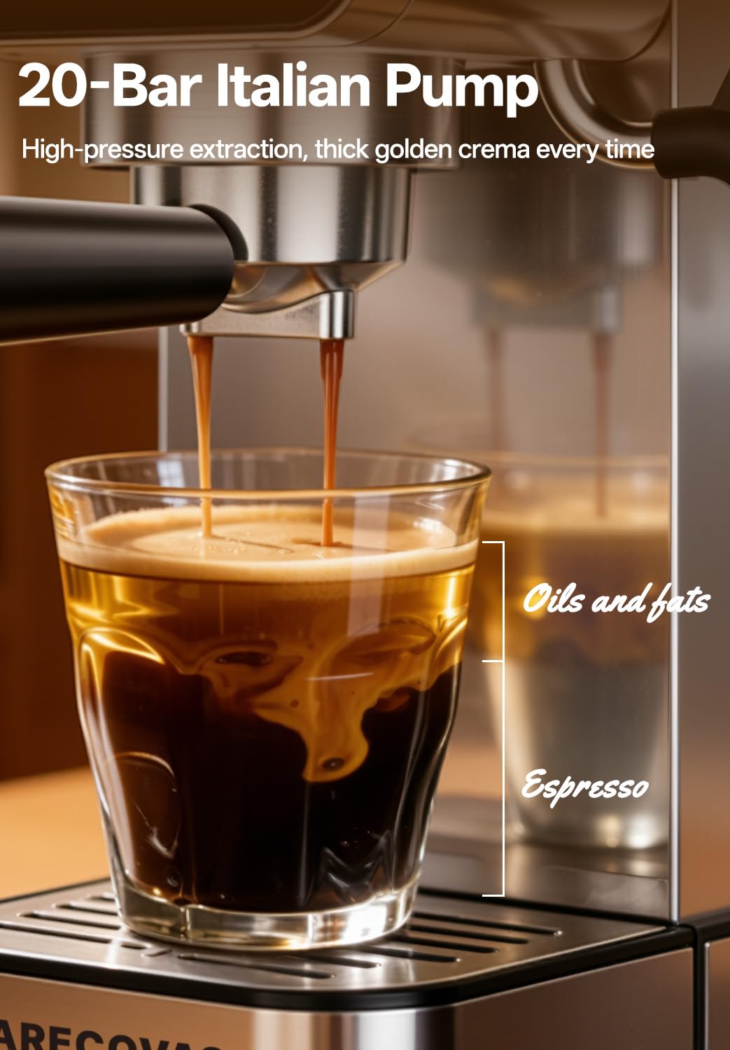 Arecovas espresso machine milk frother steam wand for velvety micro-foam