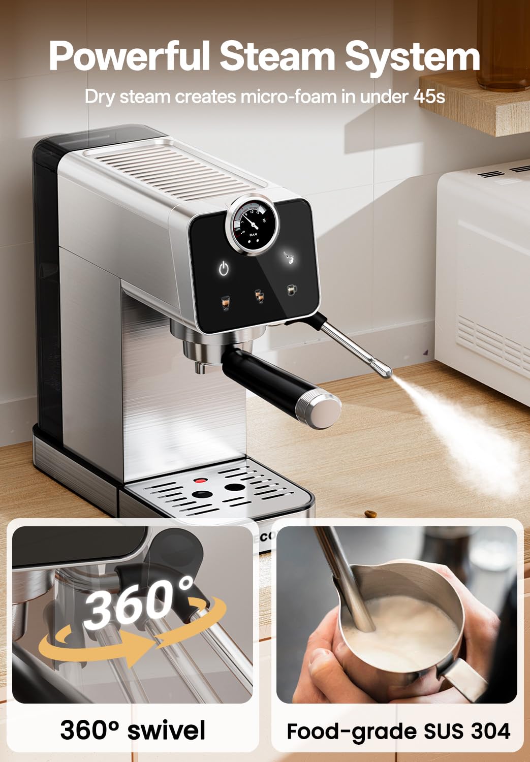 Arecovas stainless steel body highlights durability and compact size