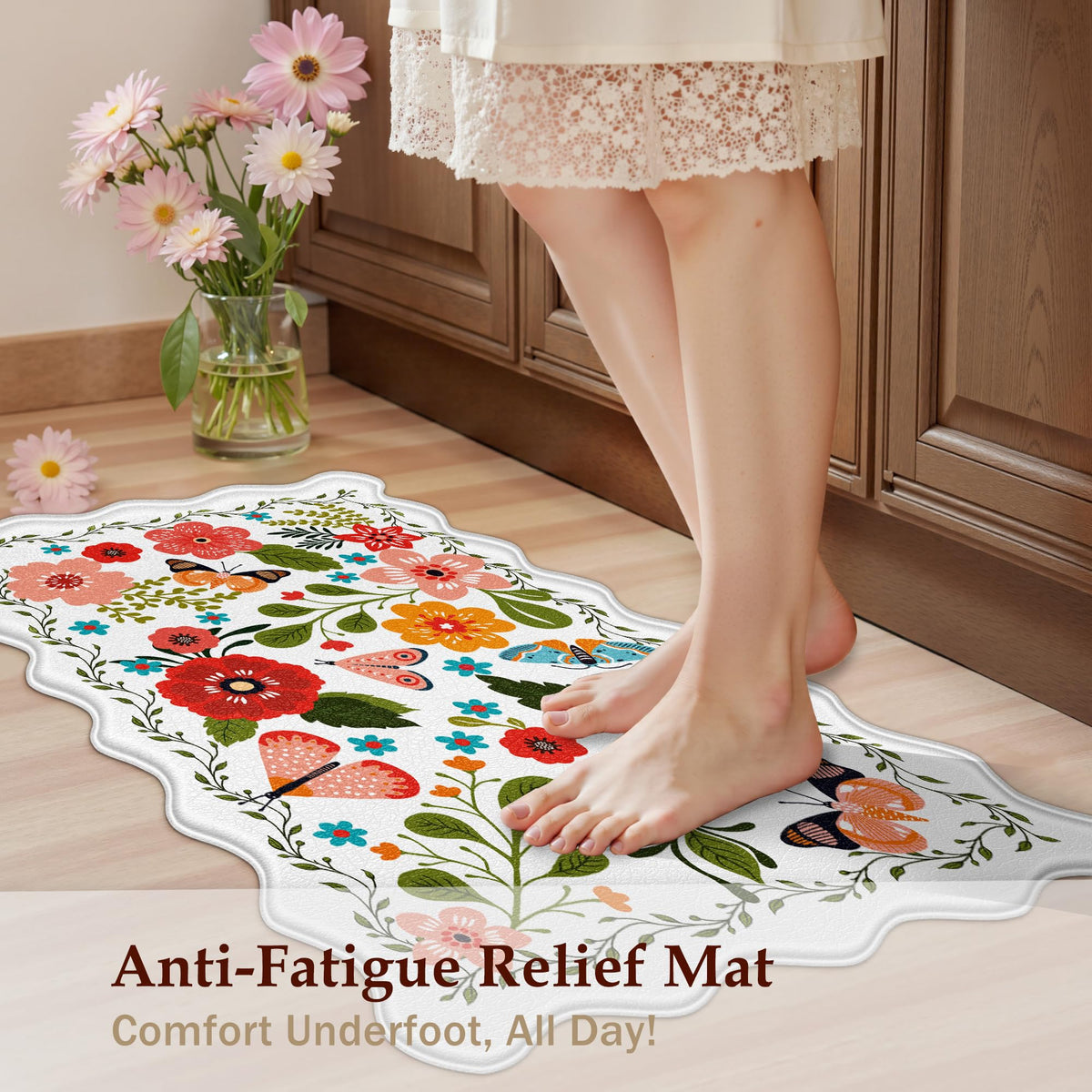 Arenarug anti-fatigue kitchen mat 0.4 inch thick cushions feet and knees.