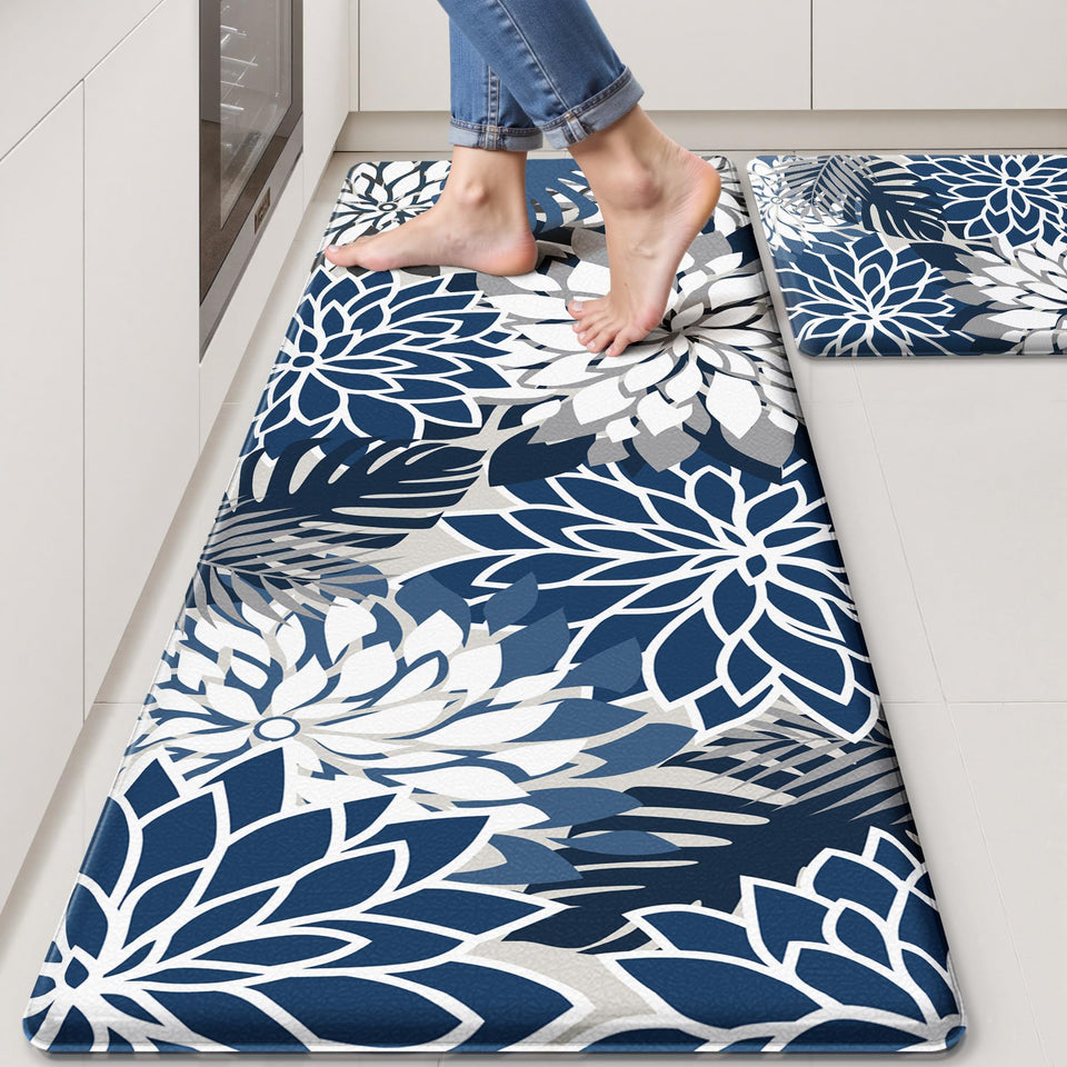 Arenarug blue-gray floral pattern kitchen mat for elegant coverage and comfort