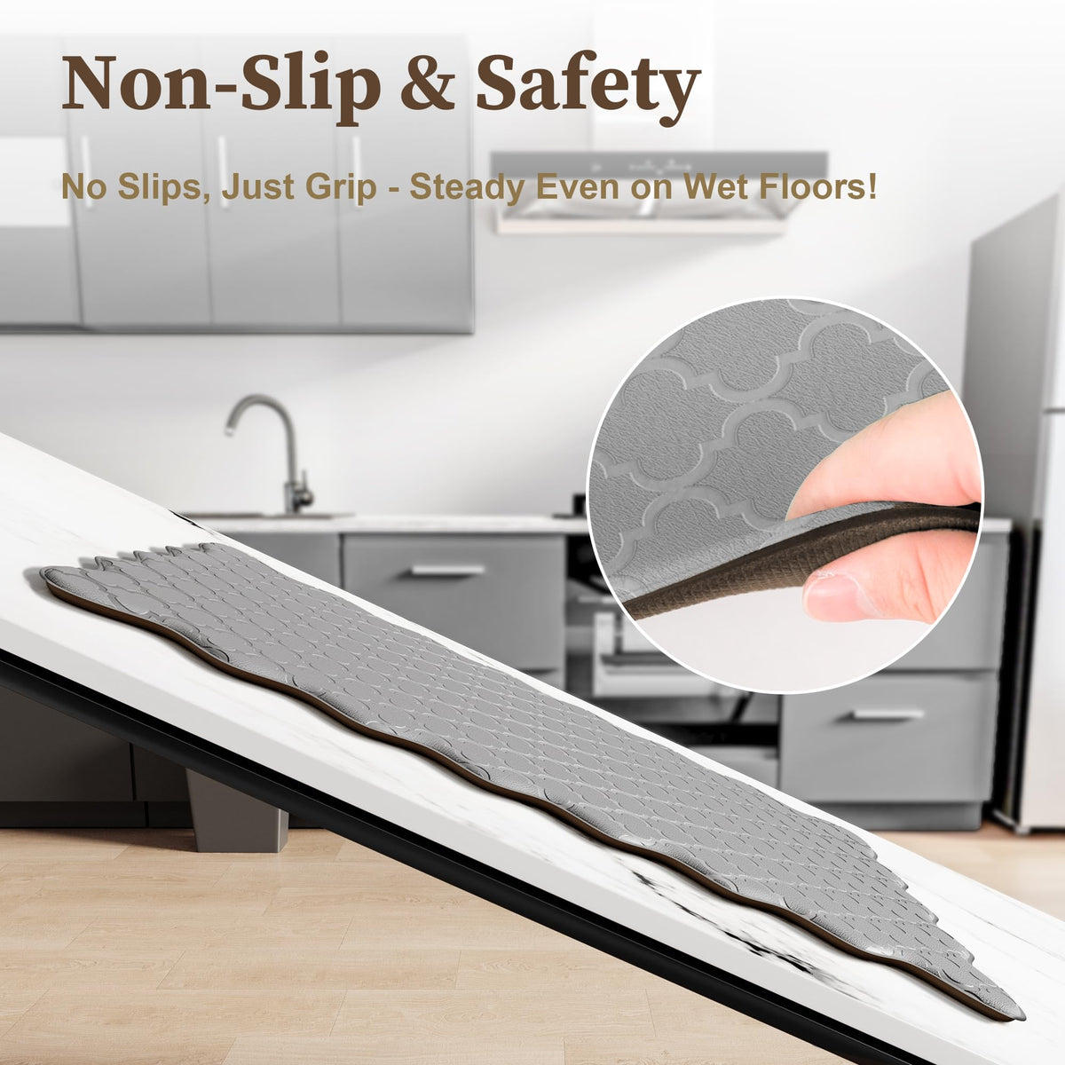 Arenarug non-slip backing stays in place on tile or wood.