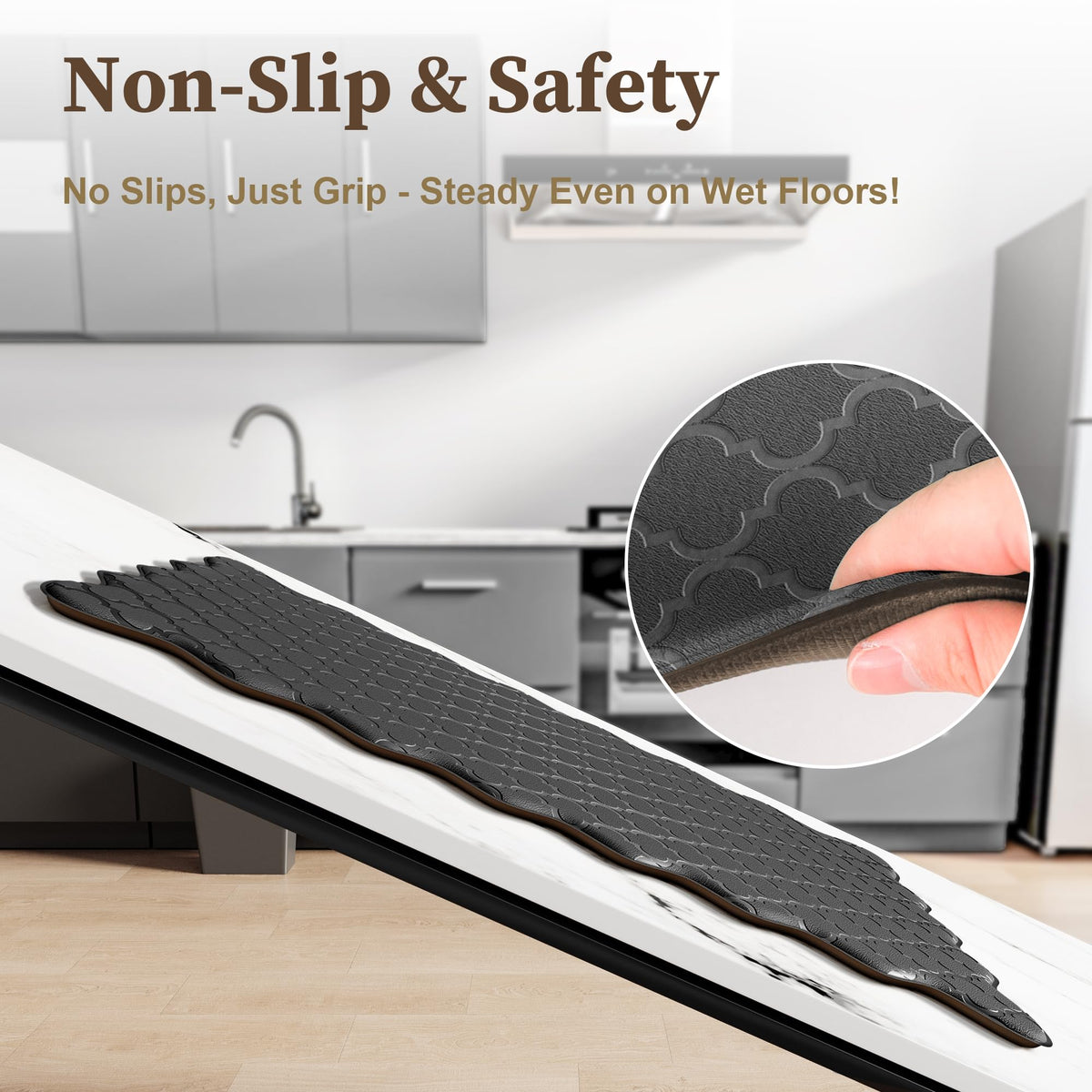 Arenarug non-slip kitchen mat backing for secure placement on tile or wood floors.