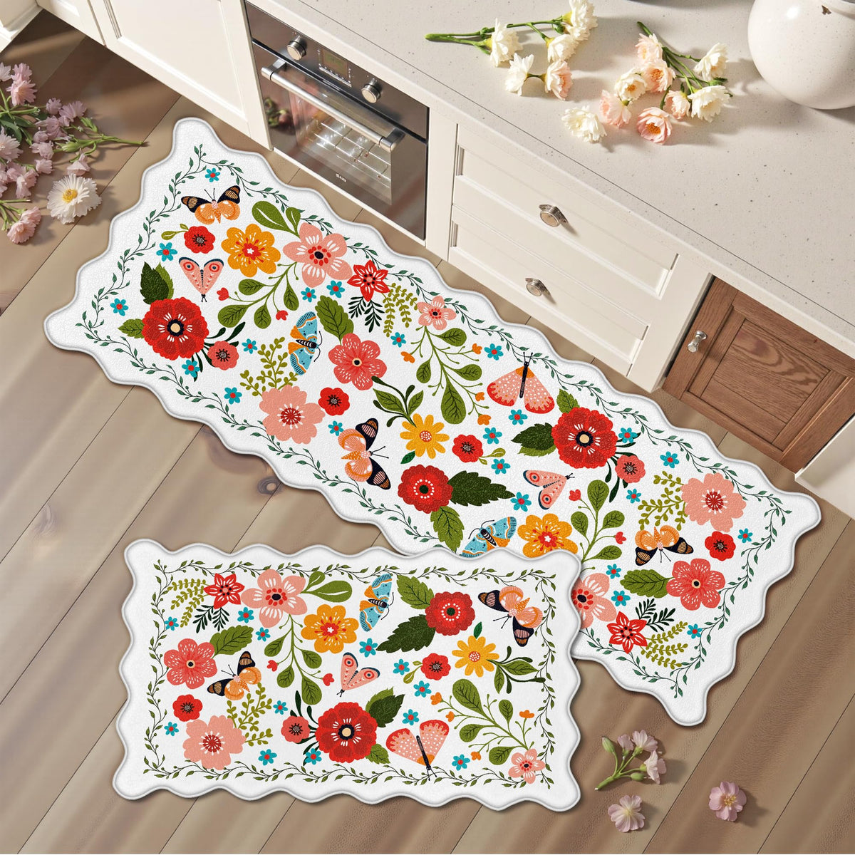 Arenarug scalloped kitchen mats 2pc set with wavy edges for stylish comfort.